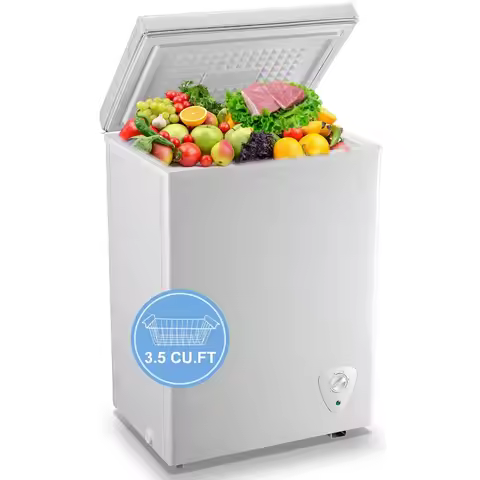 3.5 Cu.Ft Chest Freezer with White Free-Standing Top Door, Small Deep Freezer with Adjustable 7 Ther