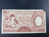 Uang Kuno Indonesia 1000 Rupiah Merah Tahun 1958 F