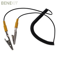 BENEKIY Coiled Cord, 2mm PU,Metal Anti-Static ESD Grounding Cable, 180cm / 71" Polyurethane Male-to-