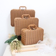 ST-🚤Handmade Rattan Suitcase Mid-Autumn Moon Cake Gift Box Vintage Picnic Basket Storage Box Photo Props Hand Gift Box G