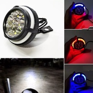 Motorcycle Spotlight 9 LED Points Spotlight Bracket Rearview Mirror With Angel Aye 5 Mode Universal