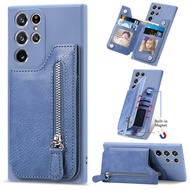 Zipper Wallet with Card Holder Phone Case for Samsung Galaxy S23 S21 FE S24 S22 Ultra Plus A25 A35 A