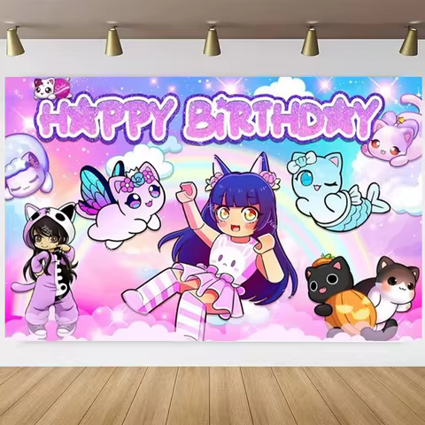 Halo Aphmau Plushies Theme Background Children Birthday Party Banner Decoration Photography Backdrop