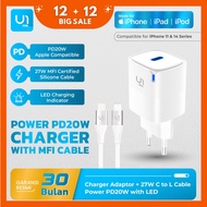 U1me. Power Charger MFiiphone for iphone 11 - 14 Series Type-C Fast Charging 20W EU + Type-C to Ligh