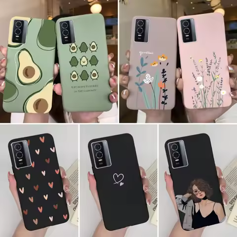 For Vivo Y76 Y76S 5G Phone Case Plant Heart Matte Silicone Shockproof Anti Slip Cover For VivoY76 Y 