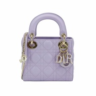 Dior Lady Dior Mini 籐格紋羊皮金釦迷你二用包(紫)