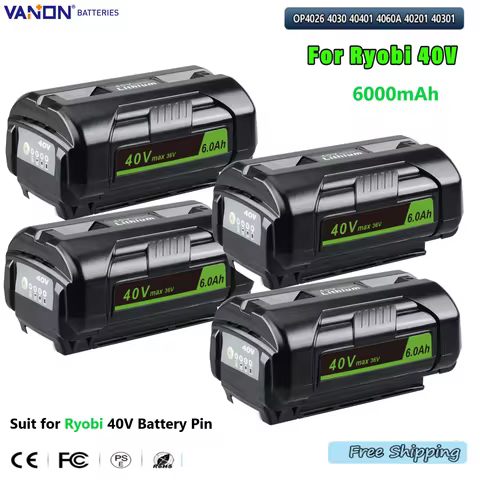 1/2/4Pcs 40V 6.0Ah for Ryobi OP4040 OP4050 Battery Replacement Batteries RY40200 OP4026 Power Tools 