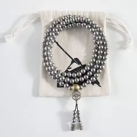 Full Stainless Steel Buddha Beads Necklace & Destiny Nepal Prayer Hand Bracelet Combo for Meditation