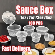 【100pcs】Hinged Sauce Cup 1/2/3/4oZ Hinged Cup with Lid Salad Cup Gravy Dessert Cup with Lid