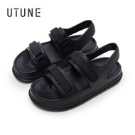 UTUNE รองเท้าแตะผู้หญิงลายปะติดที่รองเท้ายกพื้นใส่สบายฤดูร้อนชายหาดนอกสีม่วงรองเท้าแตะกันลื่นหนาพื้น