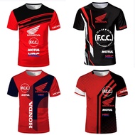 2023 Summer New Honda T-Shirts，HRC Motorcycle Racing Car 3D Print Men and Women Fashion O-Neck Short