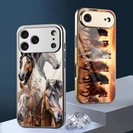 horses 02 Metallic Tempered Glass Phone Case For iPhone 17 16 15 14 13 12 11 Pro Max 15 14 Plus 17 A