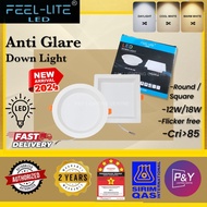 FEEL LITE ANTI GLARE XR/XS LED Downlight With Sirim ROUND/SQUARE/12W/18W Ceiling Light