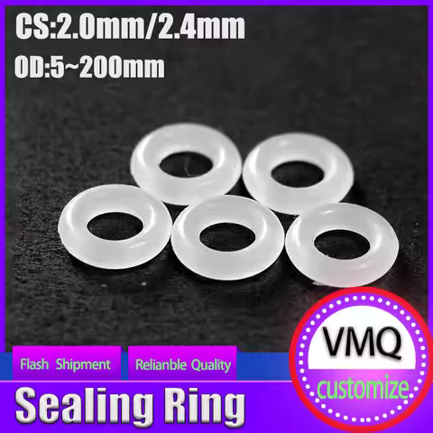 VMQ CS2.0/2.4mm white silicone sealing ring OD5-200mm food grade silicone insulation shape sealing O