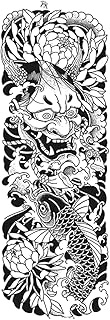 Temporary Tattoo,Japanese Style Carp Demon Mask,Carp Tattoos,Real Tattoo Look,Lasts 1-2 Weeks,Water-