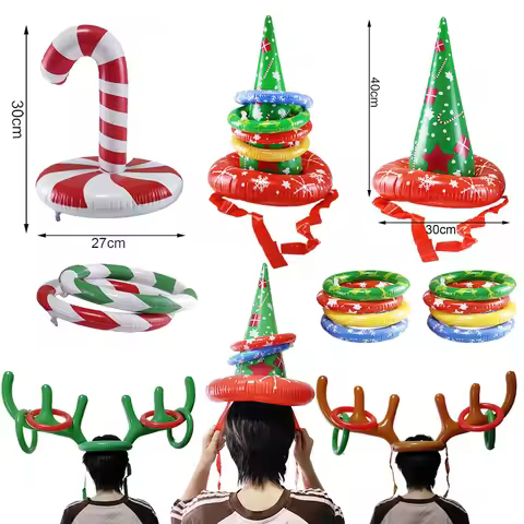 Christmas Inflatable Reindeer Antler Ring Toss Game Antler Hat Christmas Hat Snowman Indoor Outdoor 