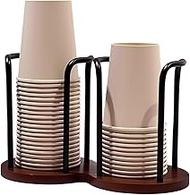 5-12oz Coffee Cups Dispenser Rack with Wood Base - Space Saving Disposable Beverage Drinking Paper C