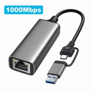 KEBETEME 5000Mbps Wired Network Card Adapter USB/Type-C to RJ45 Adapter 5G USB 3.0 Wired Network Car