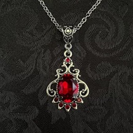 Gothic Premium Victorian Ruby and Garnet Flower Silk Pendant Necklace Vampire Style Accessories