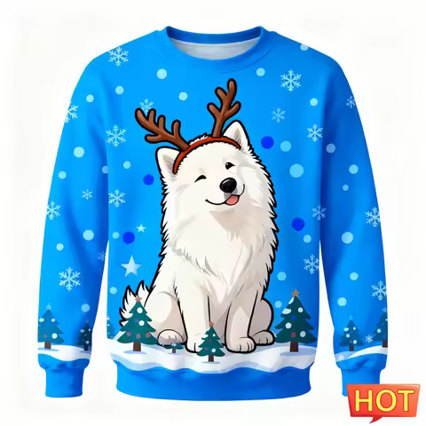 Cute Samoyed Graphic Ugly Christmas Hoodies Fashion Holiday Wear Dog 3D Printed Sweatshirts Casual O