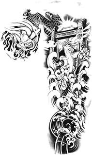Cool Tattoos,Japanese Style Dragon Wave Left Arm,Dragon Tattoos,Water-Resistant,Real Tattoo Look,Res