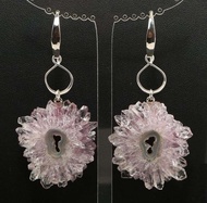 紫水晶鐘乳石切片 晶簇 紫色 丁香 薰衣草色 耳環 寶飾