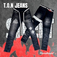 New Skinny Jeans Triangle Embroidered Pants Men's No Tears Stretch Denim Fabric Good Grade