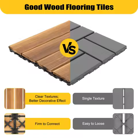 36Pcs Camphor Pine Wood Wood Flooring Tiles 30x30cm Brown Simple and Classic for Indoor/Outdoor Use
