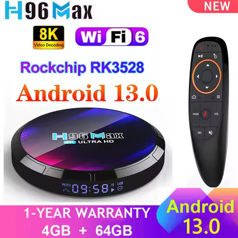NEW H96 MAX Android 13 Smart TV Box RK3528 Quad Core 4G 64GB 32GB 4K 8K Wifi6 2.4G&5G BT5.0 AV1 3D M