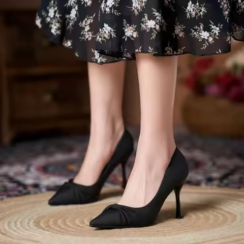 Size 30-44 Pointed Toe Stiletto Heel Plus Size Bow Women Shoes Slip On Size 44 Thin High Heel Pumps