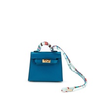 Hermès Bleu Izmir Tadelakt Micro Mini Kelly Twilly Bag Charm Gold Hardware, 2021