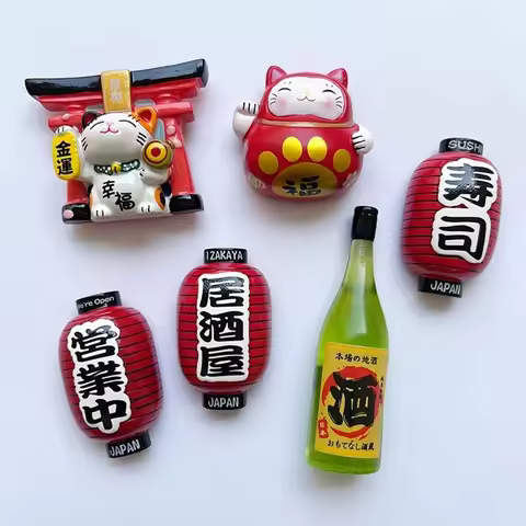Japanese Lucky Cat Fushimi Inari Lotus Hand-painted 3D Fridge Magnets Japan Tourism Souvenirs Refrig
