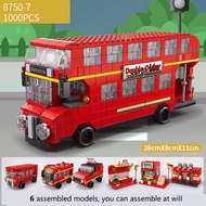 1000Pcs 6 IN 1 Compatible with  City Double Decker Bus  Small Particle Building Block Toy Boy Girl Gift