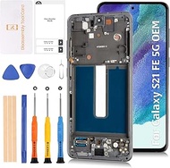 Olivechard S21 FE 5G G990 OEM Original LCD Display +Graphite Frame for Samsung Galaxy S21 FE SM-G990