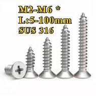 316 Stainless Steel Screw CSK Self Tapping Screw M2 M2.2 M2.6 M3 M3.5 M4 M5 M6 * L5-100mm [NBL]