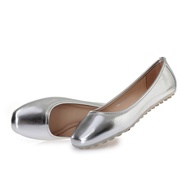 TIMETANGFemale's Vintage Square Toe Slip-on Spike Heel Flats Rome style Plus size Anti-Skip Boat Shoes Grey Gold Silver Fashion