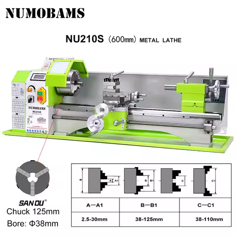 NUMOBAMS NU210X600S 900W Brushless Motor MT5 Spindle 600mm Working Length With 125mm Chuck Mini Meta