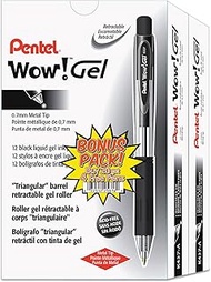 Pentel K437ASW2 WOW! Retractable Gel Pen.7mm, Translucent Barrel, Black Ink, 24/Pack