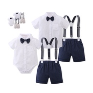 Baby Boss Outfit Short Sleeve Suspender Pants Bow Tie Ootd for Kids Boy Christening Kids Outfit Birt