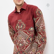 Kemeja Batik Pria Alisan Kemeja Lengan Panjang Batik Kombinasi Merah