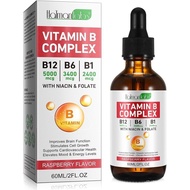 Liquid Vitamin B Complex Supplement, B Vitamins Complex - Vitamin B12 B1 B6 Niacin & Folate, 60ml, R