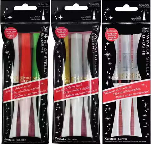 Japan Kuretake ZIG Wink of Stella Brush II,Shimmer and Sparkle pens,Soft Glitter for Calligraphy,Car