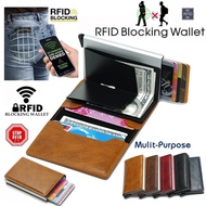 Blocking RFID Card Holder Wallet Dompet Slim Automatic Pop Up Credit Card Holder Anti-theft Leather 