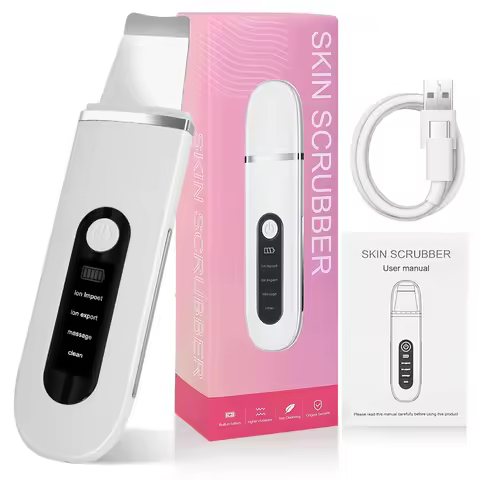 Lady Care Ultrasonic Skin Scrubber 4 in 1 Ion Import Export Facial Cleansing Spatula Blackhead Remov