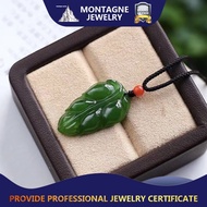 Montagne Jewelry Lucky Leaf Design Fine Jewellery Natural 30x18mm Green Jade Pendant Jade Necklace