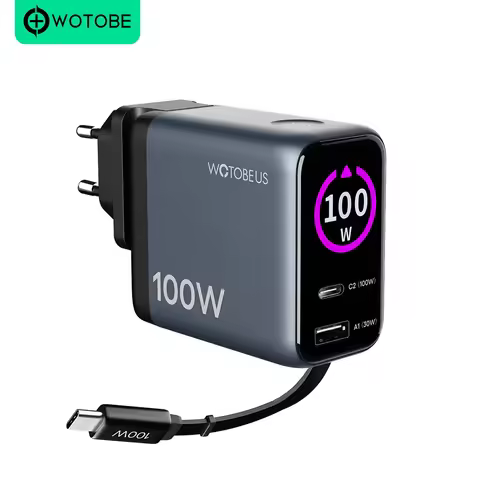 WOTOBE 100W GaN USB C Retractable Cable Charger PPS QC4 PD 3.0 Fast Charger For Macbook Air iPad Tab