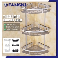 3 Tiers Aluminium Corner Rack Three Layer Kitchen Bathroom Shower Shelf with 2 Hooks