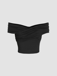 Cider Off-shoulder Ruched Crop Top