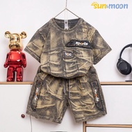 High-quality stone-washed cotton baby boy outfit set from sun&moon brand big size from 11_58kg