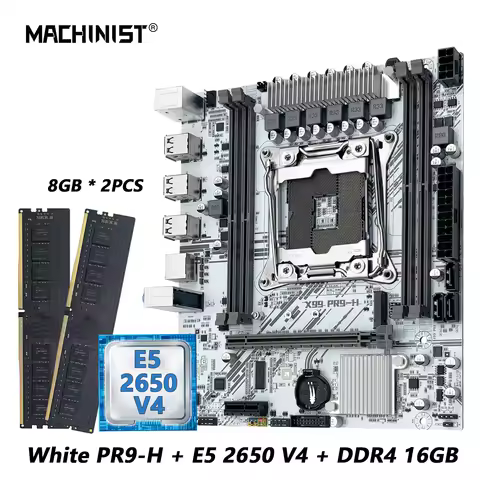 MACHINIST X99 Motherboard kit set Intel Xeon E5 2650 V4 LGA 2011-3 CPU DDR4 8GB*2pcs NVME m.2 White 